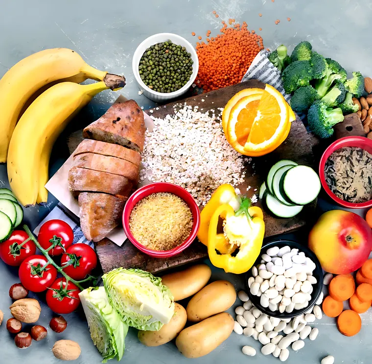 Whole foods: bread, oats, rice, beans, fruit and vegetables