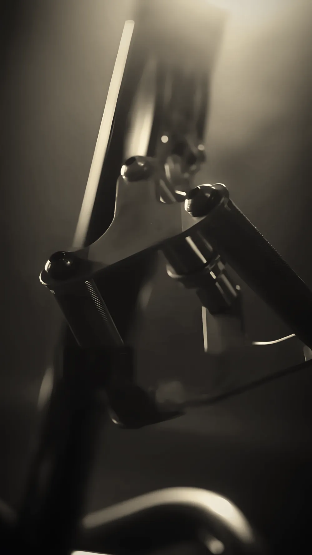 Close-up of a cable handle in the dark