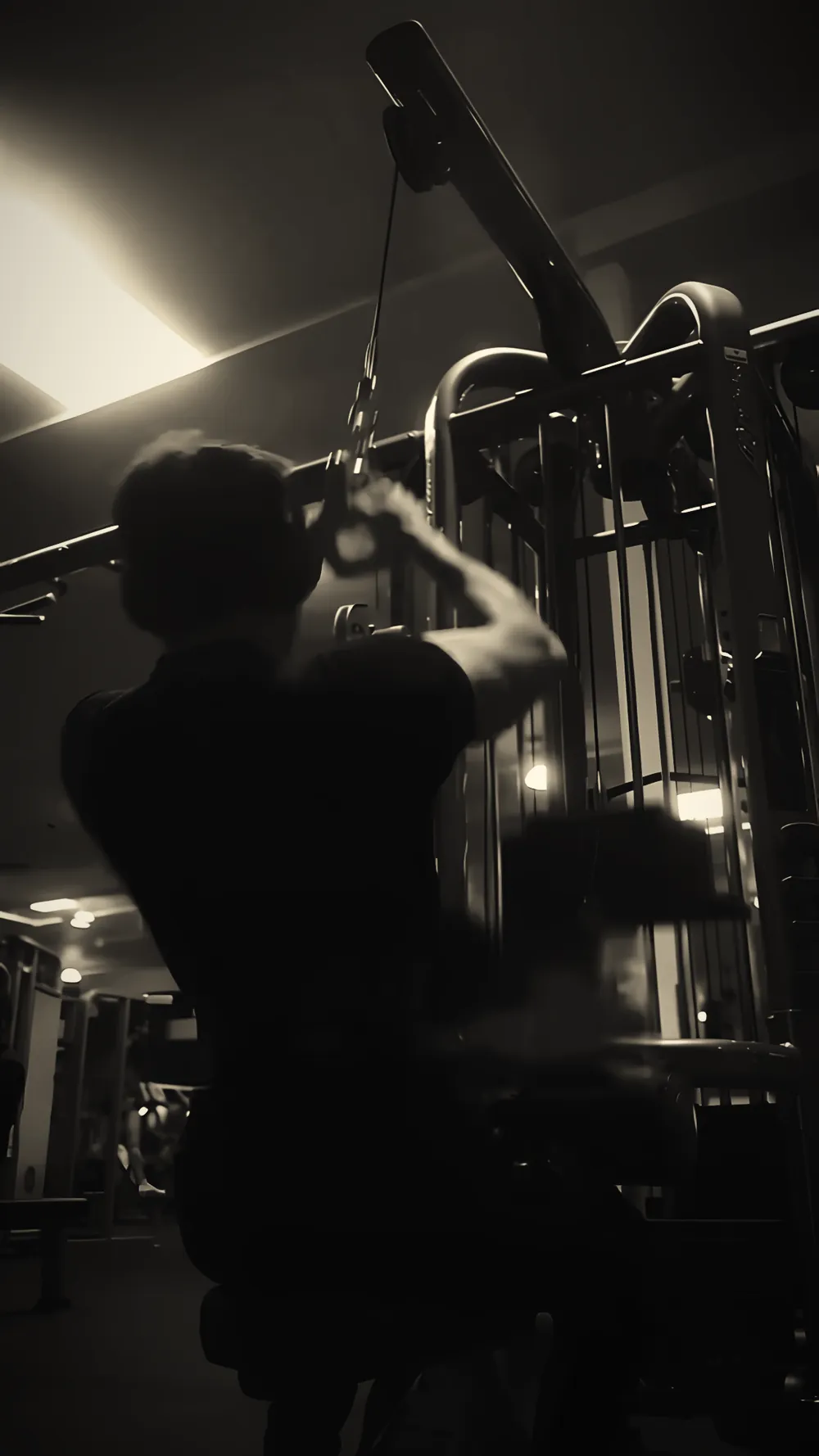 A lifter pulling a cable under a single light